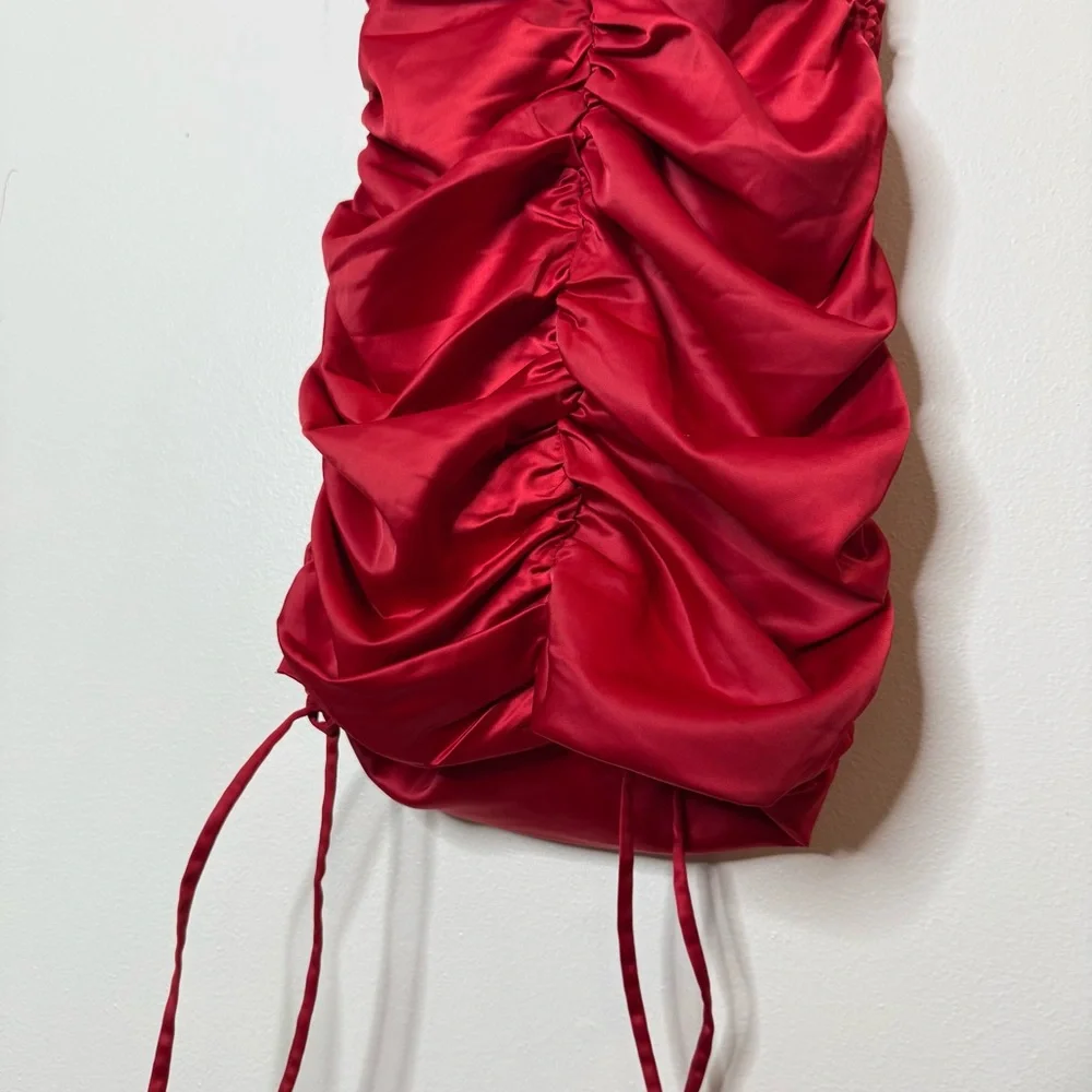 Oh Polly All For You Lace Trim Cowl Neck Satin Red Mini Dress holiday event - Picture 8 of 10